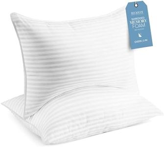 Beckham Hotel Collection Queen/Standard Size Memory Foam (Adjustable Fill) Bed Pillows Set of 2 - Cooling Shredded Foam Pillow for Back, Stomach or Side Sleepers