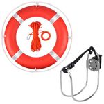 Life Ring, 23" Boat Safety Throw Rings with Water Floating Lifesaving Rope, Pool Life Ring Life Preserver Ring with Rope and Reflective Tape, Orange Life Ring for Boats, Include Boat Life Ring Bracket