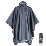 Anyoo Waterproof Rain Poncho weight Reusable Hiking Rain Coat Jacket with Hood for Boys Men Women Adults, A grey, L