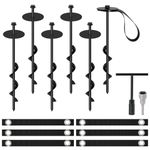 Feeloco Upgrade Ground Anchor with Tie Straps,6 Pcs Metal Spiral Ground Stakes Kit,Trampoline Anchors High Wind Heavy Duty,Ground Screw for Swing Sets,Tents,Tarps,Car Ports,Dog Tie Out (12inch)