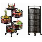 bimiti Rotating Storage Rack Shelves 4 Tier Round Rotating Vegetable Rack Fruit Basket Storage Trolley Rotating Storage Shelves for Kitchen Grocery Corns Potatoes