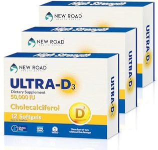 ULTRA-D3 New Road Health Supply - Vitamin D 50000 IU, Once Weekly Dose, Easy to Swallow Vitamin D Softgel for Bones, Teeth, and Immune Support, Gluten Free, 12 Count, Pack of 3