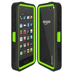 Amzer Crusta Rugged Case Embedded Tempered Glass with Holster for Amazon Fire Phone - Retail Packaging - Black/Green