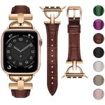 wutwuk Compatible with Apple Watch Strap 38mm 40mm 41mm for Women Premium Slim Apple Leather Band D-Shape Buckle for iWatch Series 9/8/7/6/5/4/3/2/1/SE/SE2,41mm 40mm 38mm,Brown [Watch NOT Included]