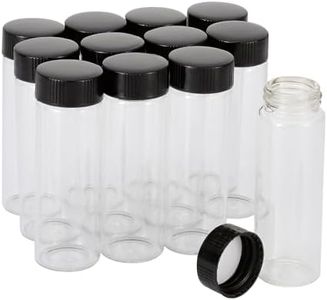 Kesell 12 Pack of 3 inches, 30 ML, Clear Glass Bottles Storage Container Sample Cosmetic Vials with Black Screw Caps