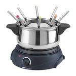 Silva Homeline Traditional Swiss Style Electric Fondue Set PK-F 100-1.4L Pot - 1500W - 8 Forks - Adjustable Thermostat - for Cheese Chocolate & More - with UK Plug