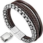 murtoo Mens Bracelet Leather Bracelet for Men Brown Black Leather 316L Stainless Steel Chain Bracelet Bracelet for Men Gift (Silver Brown, 7.5'')