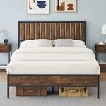 IDEALHOUSE Queen Bed Frame with Wooden Headboard and Footboard,Metal Queen Size Bed Frame, No Box Spring Needed, 14 inch Easy to Assemble Noise Free Mattress Foundation,Rustic Brown (Queen)