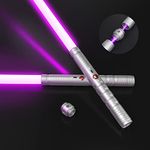 jvmusaber Light-Saber Metal-Hilt Force-Fx Dueling-Lightsaber, 2Pcs Type-C Rechargeable Battery 2-In-1 Rgb 12 Colors Double Bladed Changeable Metal Hilt Light Saber With 3 Mode Sound, Silver