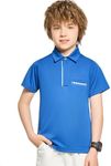 FitsT4 Sports Boy's Polo Shirts Short Sleeve Plaid Trim School Uniform UPF 50+ Moisture Wicking Youth Kids Collared Golf Apparel Blue S
