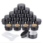 20pcs Empty Cosmetics Container Pots Aluminium Tin Jars with Screw Lids, Labels and Mini Spatula for Cream, Sample, Powder, Makeup Storage (20ml, Black)