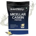 NAKPRO 100% Micellar Casein Protein Supplement |25g Protein, 9.91g EAAs, 4.83g BCAAs| Slow Absorbing Micellar Casein Protein Powder (Vanilla, 1 Kg)