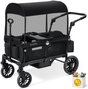ELEMARA Foldable Wagon Stroller, Stroller Wagon for 2 Kids, Premium All Terrain Wagon for Kids with Removable Canopy, Adjustable Push/Pull Handle, Harnesses, Large Storage Bag, Black
