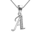 Aurora Tears 925 Sterling Silver Letter A Initial Alphabet White Gold Plated Pendant Necklace 18" DP0045A