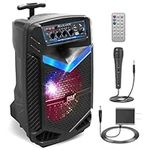 Portable Bluetooth PA Speaker System - 400W Rechargeable Outdoor Bluetooth Speaker Portable PA System w/ 8” Subwoofer 1” Tweeter, Recording Function, Mic In, Party Lights USB/SD, Radio - Pyle PPHP842B