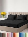 Split King 7 Piece Sheet Set - Breathable & Cooling Sheets - Hotel Luxury Bed Sheets - 1 Flat Sheet, 2 Fitted Sheets & 4 Pillowcases - Easy Fit, Soft & Wrinkle Free - Split King Black Sheets