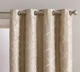 HLC.ME Versailles Lattice Flocked 100% Complete Blackout Thermal Insulated Window Curtain Grommet Panels - Energy Savings & Soundproof, For Living Room & Bedroom, Set of 2 (50 x 84 inches Long, Taupe)