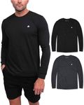 INTO THE AM Premium Long Sleeve Shirts for Men 2-Pack Casual Work Sun Protection Basic T-Shirts for Gym Construction Multipack (Black/Charcoal, Medium)