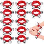 12 Pcs Christmas Band Wrist Bells Bracelets Christmas Gift Wrist Shaking Jingle Bells Musical Instruments Adjustable Hand Bells for School Family Christmas Instrument Percussion Party Favors, Red