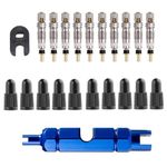 Saipor Presta Valve Core Repair Kit- 10Pieces Presta Tubeless Valve Core + 10Pieces Presta Valve Stem Caps + Blue Bicycle Presta &Schrader Valve Core Remover Wrench + Black Valve Core Removal Tool