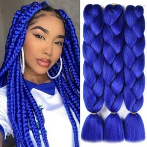 SuCoo Jumbo Braiding Hair Extension Synthetic Kanekalon High Temperature Fiber Crochet Twist Braids Hair With Small Free Gifts 24inch 3pcs/lot£¨Royal Blue)