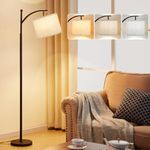 Ambimall Floor Lamp for Living Room with 3 Color Temperatures LED Bulb, Beige Lampshade & Foot Switch Included, Easy to Install, 9W Bulb Included (Grey)