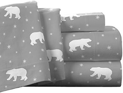 Pointehaven Flannel Deep Pocket Sheet Set with Oversized Flat Sheet, Twin X-Long, Polar Bear