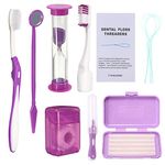 Ceonam Adult Braces Cleaning Kit For Teeth , Portable Orthodontic Manual Toothbrush Kit Oral Care Dental Travel Kit-Interdental Brush Dental Wax Dental Floss Toothbrush Box (Purple), 1 count