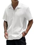 IndoPrimo Men's Regular Fit Self Design Cuban Collar Casual Half Sleeve Shirt - Maddy (Medium, White)