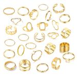 23/28/33pcs Vintage Gold Knuckle Rings Set, Trendy Aesthetic Stackable Ring Adjustable Rings for Women Teen Gold Rings Boho Butterfly Snake Stackable Finger Rings for Women Girls (Gold Ring-28Pcs#2)