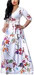 JTNFairy Womens Casual Floral Print Long Maxi Dress Plus Size Plain Party Outfits, White8660, Medium