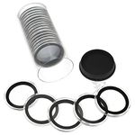 OnFireGuy 20pcs 38mm Black Ring Coin Holders & Capsule Tube with Black Cap Lid for 1oz Silver Dollars | Capsules & Storage Tube for Morgan, Peace, Eisenhower Silver Dollars (NOT Silver Eagles)