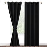 DWCN Black Blackout Curtains with Tiebacks for Bedroom Thermal Insulated Solid Eyelet Curtains for Living Room,2 Panels,55" Wide x 96" Drop