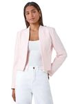 Roman Originals Bolero Jacket for Women UK Ladies Shrug Tailored Rochette Suit Blazer Formal Wedding Guests Crepe Crop Stretch Smart Cover Up Office Work Slim Edge to Edge - Pastel Pink - Size 18