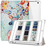 DuraSafe Cases for iPad 7th 8th 9th Gen 2019/2020 / 2021-10.2 Inch [iPad 9 8 7 ] A2602 A2270 A2197 UltraSlim Printed Auto Sleep/Wake Printed TPU Transparent Cover with Pencil Holder - Deer Print