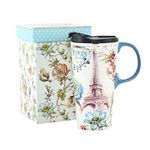 Coffee Ceramic Mug Porcelain Latte Tea Cup with Lid,Handle and Color Box Latte Mug,17oz.Paris tower,Give to Mom,Mother's Day Mug