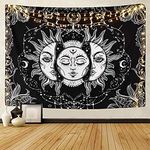 LOMOHOO Tarot Tapestry Sun and Moon Psychedelic Tapestry Black Celestial Wall Hanging Wall Tapestries Indian Mandala Bohemian Hippy Beach Throw (A-Sun and Moon, L/148cmx200cm)