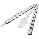 Folding Butterfly Spoon and Fork, Stainless Steel Utensils Hunting Travel Outdoor Camping Cutlery BBQ Flatware (Spoon)