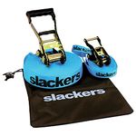 Slackers USA Slackline Classic 15m, Set with Additional Teaching Line, Handrail for Easy Learning, Ratchet Protection, Bag, Ideal for Children and Family, 980010