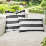 Lewondr Outdoor Throw Pillow Covers, Square Stripe Waterproof Throw Pillow Cases for Outdoor Patio Porch Farmhouse Garden Balcony Couch, 18"x18"(45x45cm)/12"x20"(30x50cm), Black Gray + White