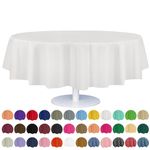 White 84" Round 12 Pack Premium Disposable Plastic Tablecloth 84 Inch Round Table Cover by Grandipity