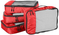 Amazon Basics Packing Cubes for Suitcases, Travel Organisers, Zipper, 4-Piece Set Bags, Medium, Red