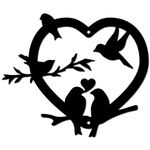 CREATCABIN Heart Metal Bird Wall Decor Birds on The Branch Art Iron Wall Signs Hanging Decoration Ornament Sculpture for Balcony Garden Home Living Room Decoration Outdoor Black 11.8x7.9Inch