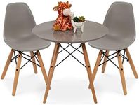 Best Choice Products Kids Mid-Century Modern Dining Room Round Table Set w/ 2 Armless Wood Leg Chairs - Gray