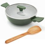 Ember Cookware Arcilla Ceramic Non Stick Kadai 24cm | Glass lid | Matching Handles | 1x Spatula | Induction Safe | Non Toxic Deep Frying Pan | PFAS & PTFE Free | Florence Series | Green