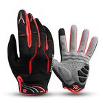 I Kua Fly Cycling Gloves Full Finger Mountain Bike Gloves Gel Padded Touchscreen MTB Gloves for Men Women, Red, M