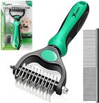 Candure Dematting Comb for Dog and Cat, Pet Grooming Rake and Brushes for Small, Medium Large Dogs Double Sided Deshedding Tool Removes Knots & Tangled Hair (Green, Medium to Small)