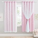 NICETOWN Girls Curtains for Bedroom - Baby Pink Eyelet Curtains Thermal Noise Reduction Living Room Stars Curtains Privacy Protection for Nursery Glass Door, 66 x 72 Inch Drop, 2 Panels