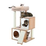 PAWZ Road [34''=86CM] Cat Tree Wood Cat Tower with Double Cat Condos for Indoor Large Cats, Cat Trees with Removable Perch and Fully Wrapped Scratching Sisal Post, Beige