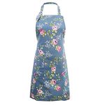 1 PCS Floral Aprons for Women, Adjustable Kitchen Apron Vintage Flower Aprons Baker Chef Apron Floral Canvas Apron Blue Bib Apron Chefs Pinafore with Pockets for Cooking Baking Gardening Restaurant